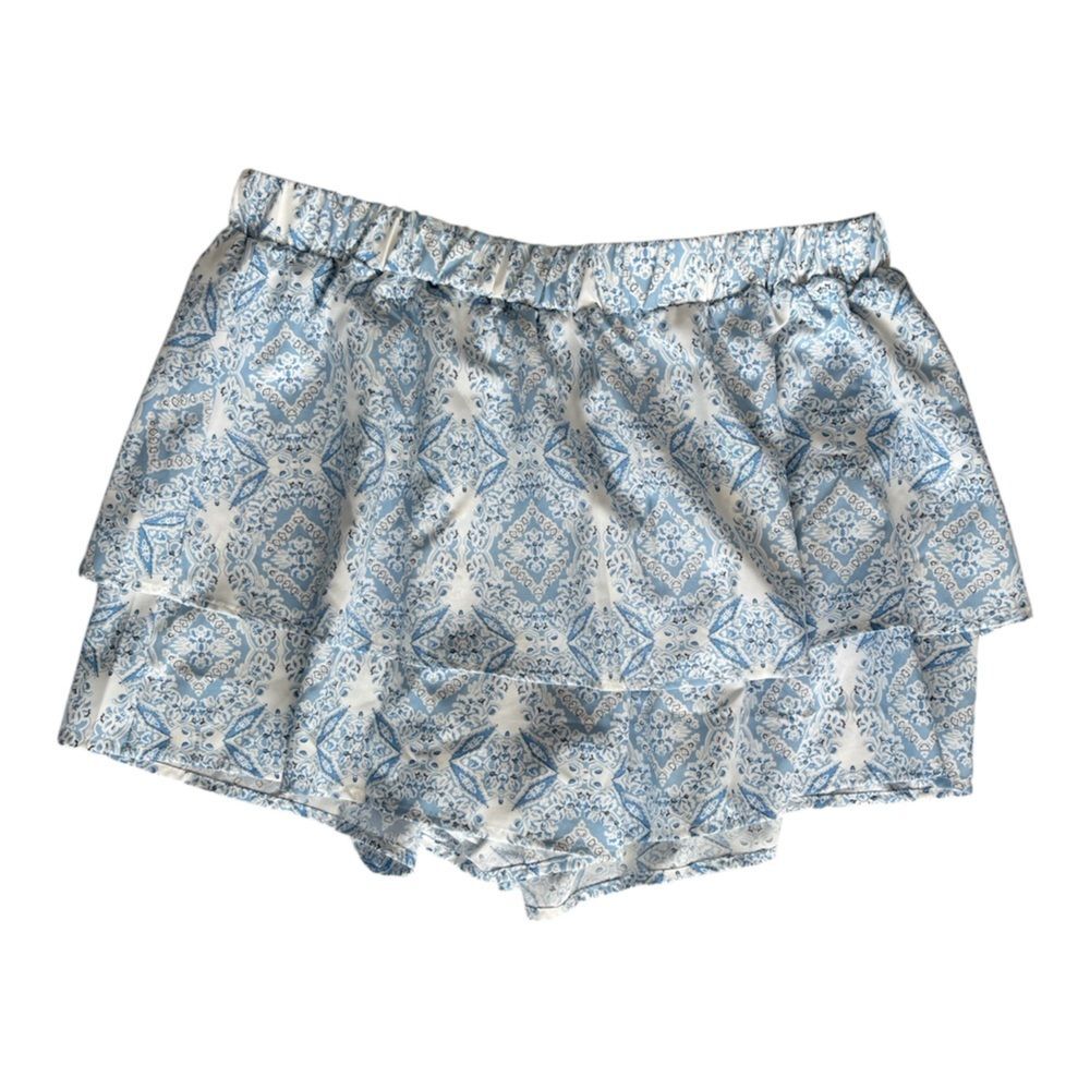 SHEIN Ruffle Shorts Boho Printed Mini Blue and White Plus 2XL
